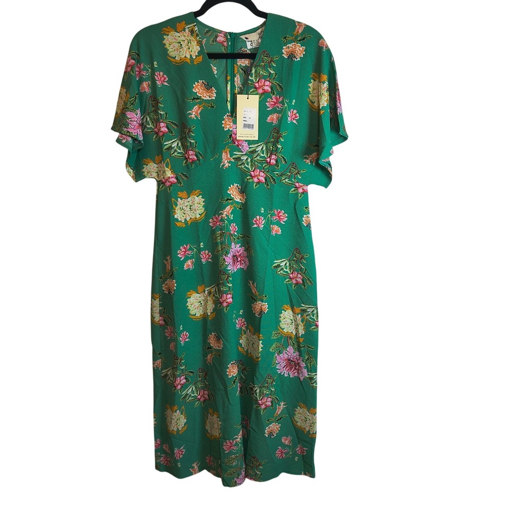 Yumi Women's Floral Kimono Midi Dress Green US 6 V-Neck Short Sleeve NWT